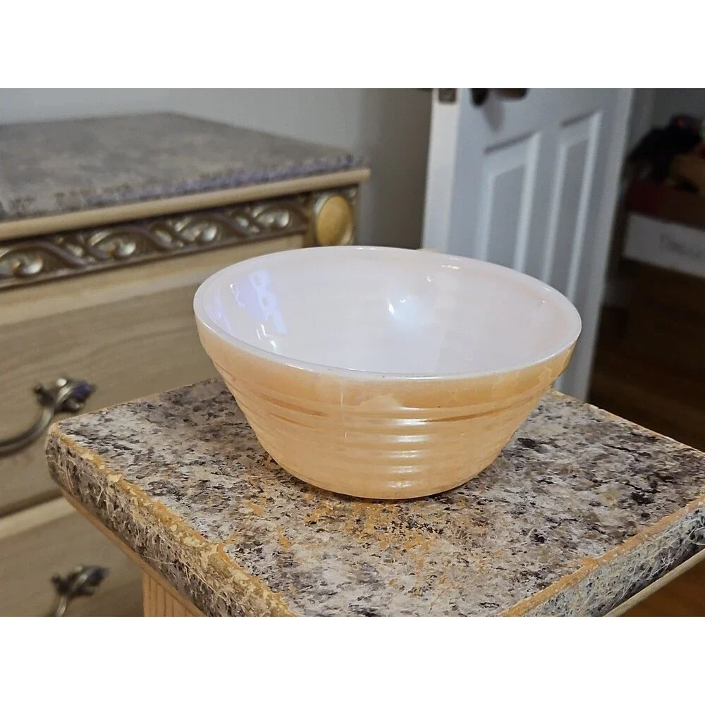 Vintage Anchor Hocking Fire King Peach Lusterware Handled Soup Bowl
